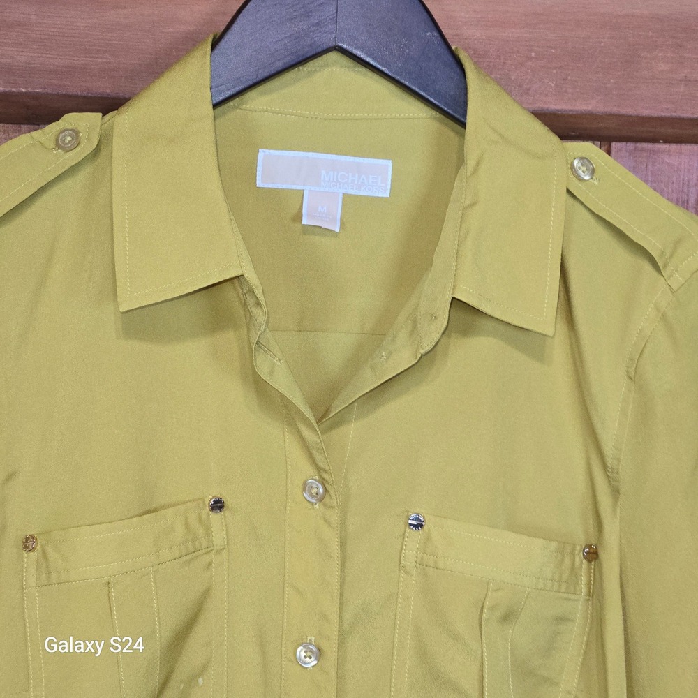Michael Kors Women's Olive Green Button Up Long Sleeve Utility Pockets Size M